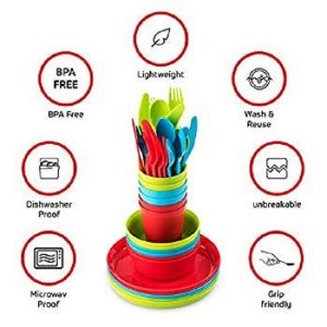 Plastic Dinnerware Set of 6 By Plaskidy 36 Piece Kids Dinnerware Set Includes Kids Cups Kids Plates Kids Bowls Flatware Set Kids Dishes Set are Reusable Microwave Dishwasher Safe BPA Free 3
