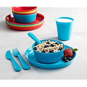 Plastic Dinnerware Set of 6 By Plaskidy 36 Piece Kids Dinnerware Set Includes Kids Cups Kids Plates Kids Bowls Flatware Set Kids Dishes Set are Reusable Microwave Dishwasher Safe BPA Free 4