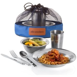 Stainless Steel Tableware Dish Set for Outdoor Plate Bowl Cup Cutlerys Mesh Kit 2