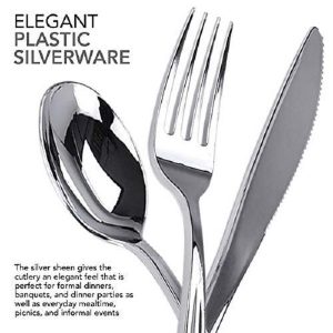 Stock Your Home 125 Piece Disposable Plastic Dinnerware Set Silver Floral Design 3