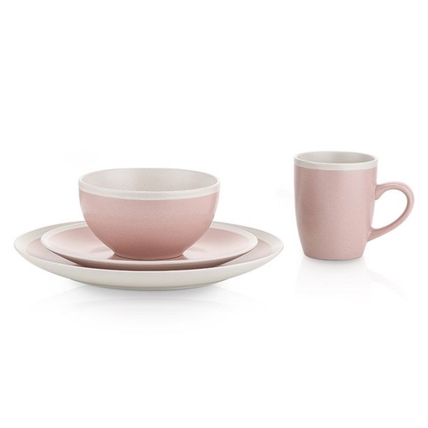 Stone Lain 16 Piece Stoneware Round Dinnerware Set, Service for 4 in 2 Tone Pink and Cream with Speckle Dishes - Image 3