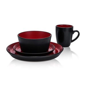 Stone Lain 32 Pieces Stoneware Round Dinnerware Set Service for 8 2 Tone Glazed in Red and Black Modern Dishes 2