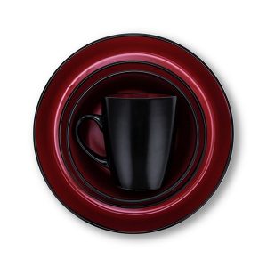 Stone Lain 32 Pieces Stoneware Round Dinnerware Set Service for 8 2 Tone Glazed in Red and Black Modern Dishes 3