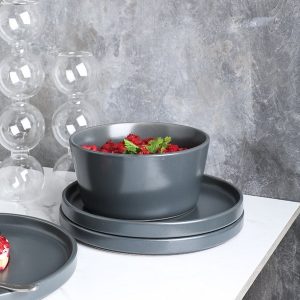 Stone Lain Celina 16 Piece Stoneware Round Dinnerware Set Service for 4 Gray Matte 4