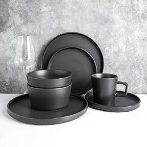Stone Lain Celina 32 Piece Stoneware Round Dinnerware Set Service for 8 Black Matte 3