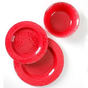 Studio California Mauna 12 Piece Melamine Dinnerware Set Red 3
