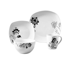Tabletops Unlimited Gallery Rebecca Square 16 Piece Dinnerware Set, Floral Pattern