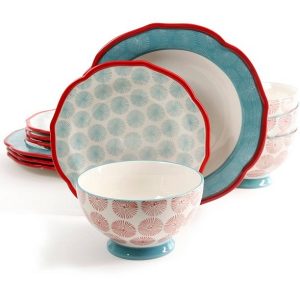 The Pioneer Woman Happiness Scalloped 12 Piece Dinnerware Set Red 2