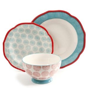The Pioneer Woman Happiness Scalloped 12 Piece Dinnerware Set Red 3