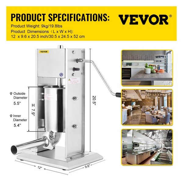 VEVOR Commercial Sausage Stuffer 3L7 lbs,CE Standards 2-Speed V7E 5 VEVOR Commercial Sausage Stuffer 3L7 lbs,CE Standards 2-Speed V7E - Image 3