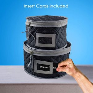 Woffit Luxurious Quilted Complete Dinnerware Storage Set for Storing or Transporting Fine China Dishes Coffee Mugs Tea Cups Wine Glasses Includes 48 Felt Protectors 2