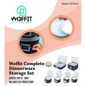 Woffit Luxurious Quilted Complete Dinnerware Storage Set for Storing or Transporting Fine China Dishes Coffee Mugs Tea Cups Wine Glasses Includes 48 Felt Protectors 3