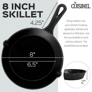 Cuisinel 8 Inch Pre Seasoned Cast Iron Skillet Cookware with Lid Handle Cover C18S 4