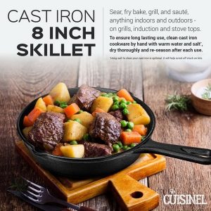 Cuisinel 8 Inch Pre Seasoned Cast Iron Skillet Cookware with Lid Handle Cover C18S 5