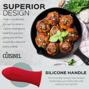 Cuisinel 8 Inch Pre Seasoned Cast Iron Skillet Cookware with Lid Handle Cover C18S 6