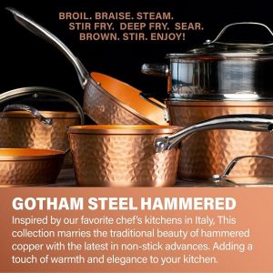 Gotham Steel Hammered 14 inch Non Stick Frying Pan with Lid G13E 2