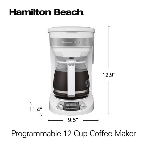 Hamilton Beach Programmable 12 Cup Coffee Maker, White H30C 5 Hamilton Beach Programmable 12 Cup Coffee Maker, White H30C - Image 3