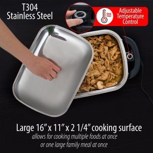 Maxam Precise Heat 16 Inch Stainless Steel Electric Skillet Portable M18U 5