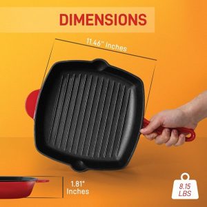 NutriChef 11 Square Cast Iron Skillet Grill Pan w Porcelain N08E 2