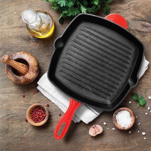 NutriChef 11 Square Cast Iron Skillet Grill Pan w Porcelain N08E 3