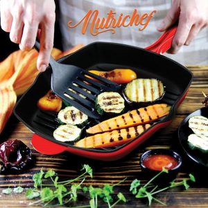 NutriChef 11 Square Cast Iron Skillet Grill Pan w Porcelain N08E 4