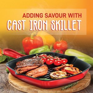 NutriChef 11 Square Cast Iron Skillet Grill Pan w Porcelain N08E 5