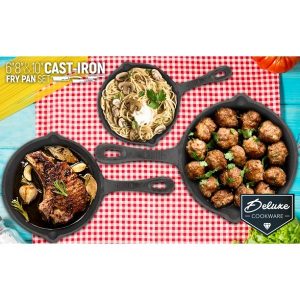 Pre Seasoned Cast Iron Skillet Fry Pan Set 3 Pcs Frying Pan Set P18L 3