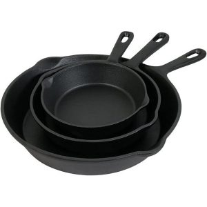 Sunnydaze Pre Seasoned Heavy Duty 3 Pieces Cast Iron Skillet S17E 3