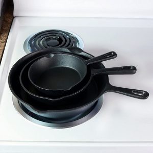 Sunnydaze Pre Seasoned Heavy Duty 3 Pieces Cast Iron Skillet S17E 4